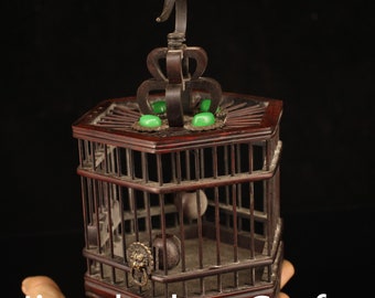 Chinese antique cricket cage ebony carved pet cage furniture decorations pure handmade chess gemstones can be collected and used