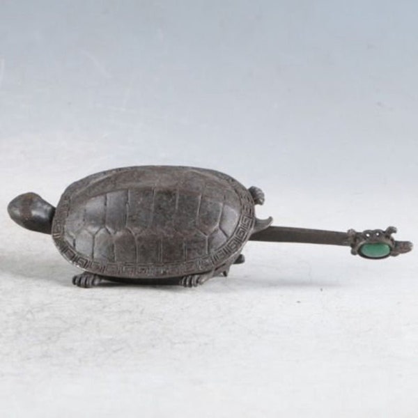 Coleccionables raros latón chino de estilo antiguo cerradura de tortuga hecha a mano con llave