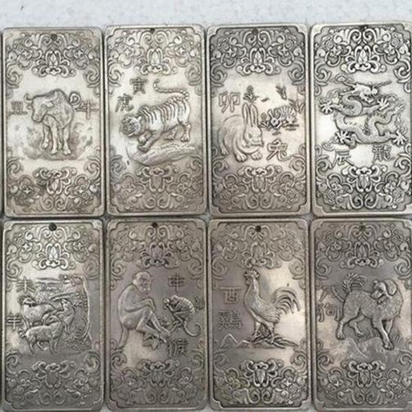 12Pcs Old Chinese Twelve Zodiac Cupronickel Copper Bullion thanka amulet