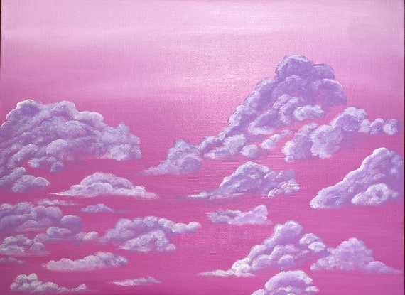 Pink Sky Purple Clouds Painting Etsy