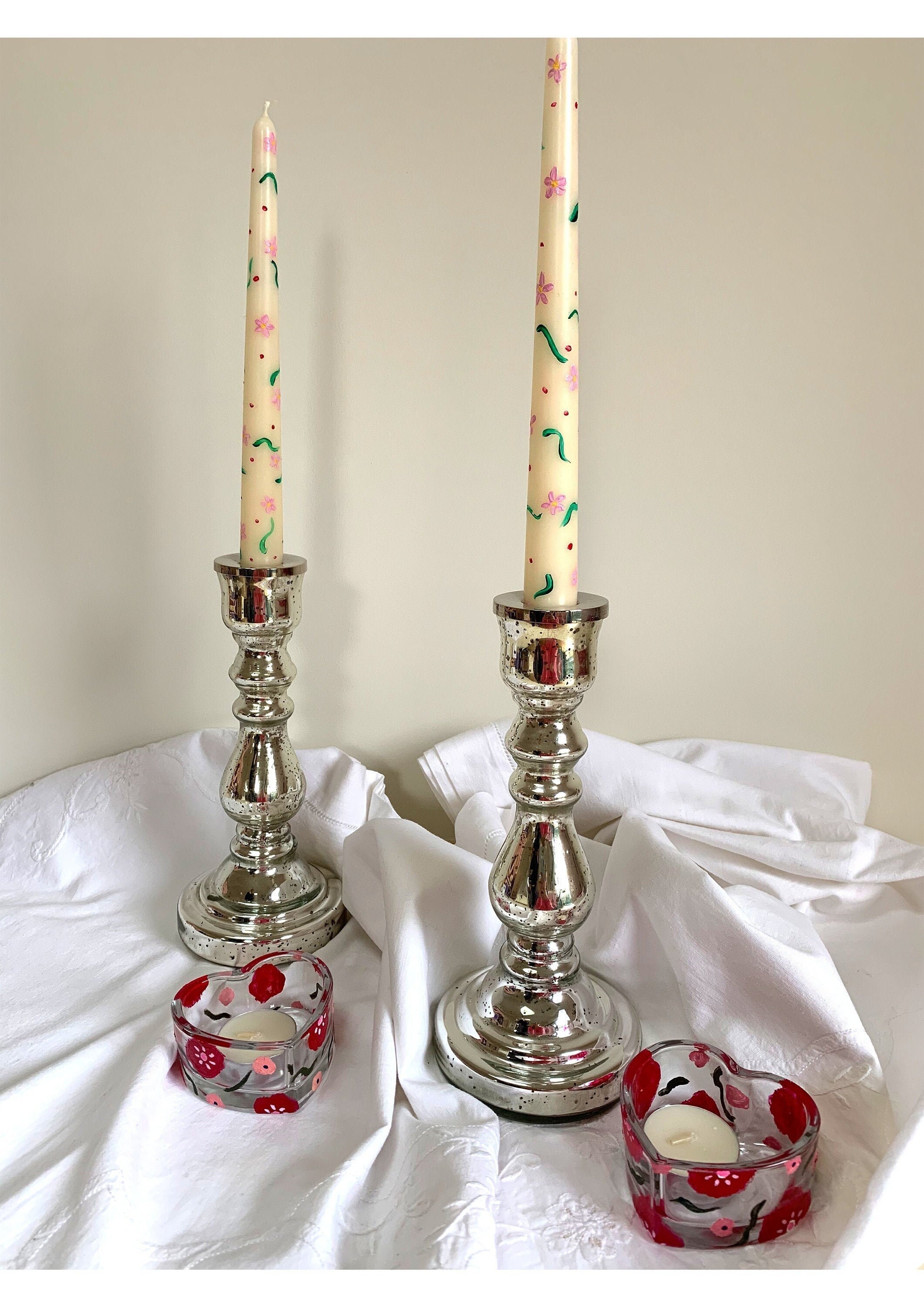 Hand Painted Taper Candles Nondrip Hand Painted Taper Etsy