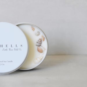 Seashell Mini Candle: Hand-Poured Soy Wax, Beach Scent (2 oz)