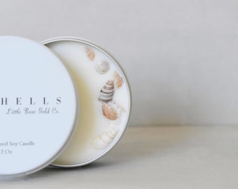 Seashell Mini Candle: Hand-Poured Soy Wax, Beach Scent (2 oz)