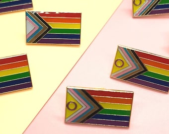 Progress Pride Flag Pin Rainbow, Inclusive Intersex Transgender Pin Enamel Badge, Gay LGBTQ POC Philly Bisexual, They Them His Her Gift