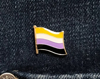 Non-Binary Waving Flag Pin Badge | LGBTQ+ | Gay | Pride Rainbow | Support the NHS | Gold Plated