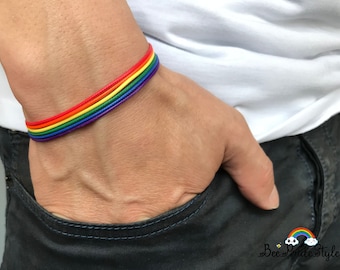 Rainbow Flag Jewellery, Pride Bracelet, Men Women Colour Cord, Asexual Pin Badge LGBTQ, Gift Him Her They Them, Lesbian Bisexual Transgender