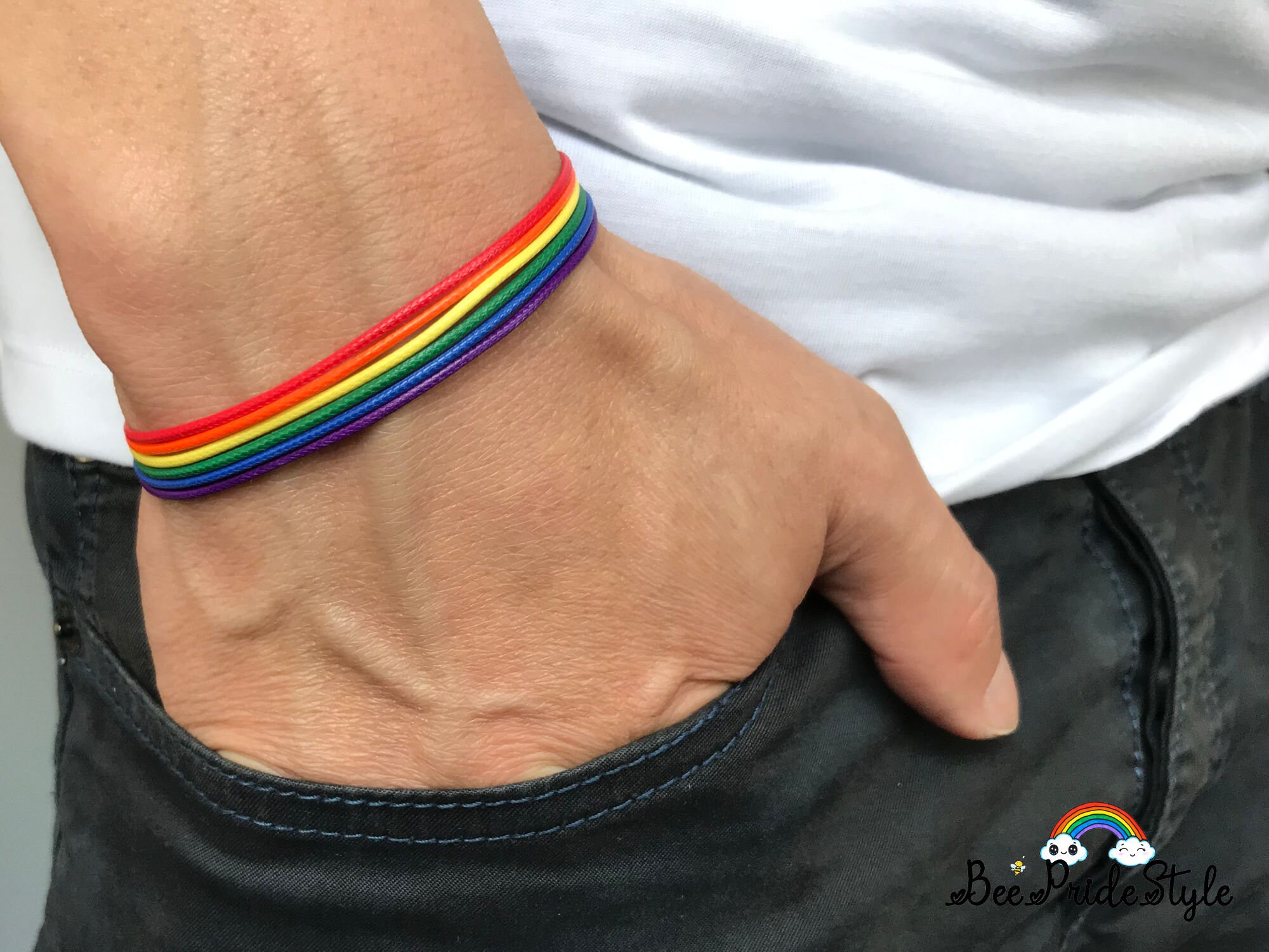 Rainbow Flag Jewellery, Pride Bracelet, Men Women Colour Cord, Asexual Pin Badge LGBTQ, Gift Him Her They Them, Lesbian Bisexual Transgender