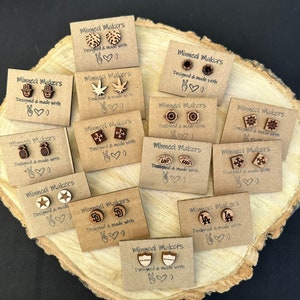 Laser Cut Holz Ohrringe, Ohrstecker, Unisex, Gender-neutral