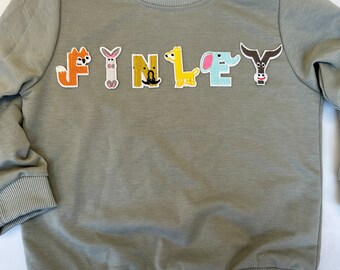 Sage green Personalised Animal Childrens Jumper