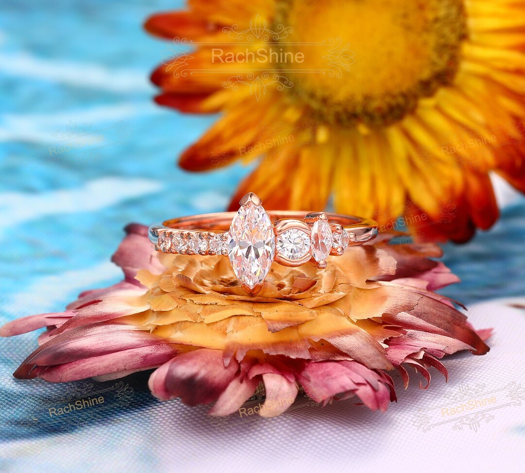 Unique Engagement Ring/ Marquise Cut 4x8mm Moissanite Wedding Ring