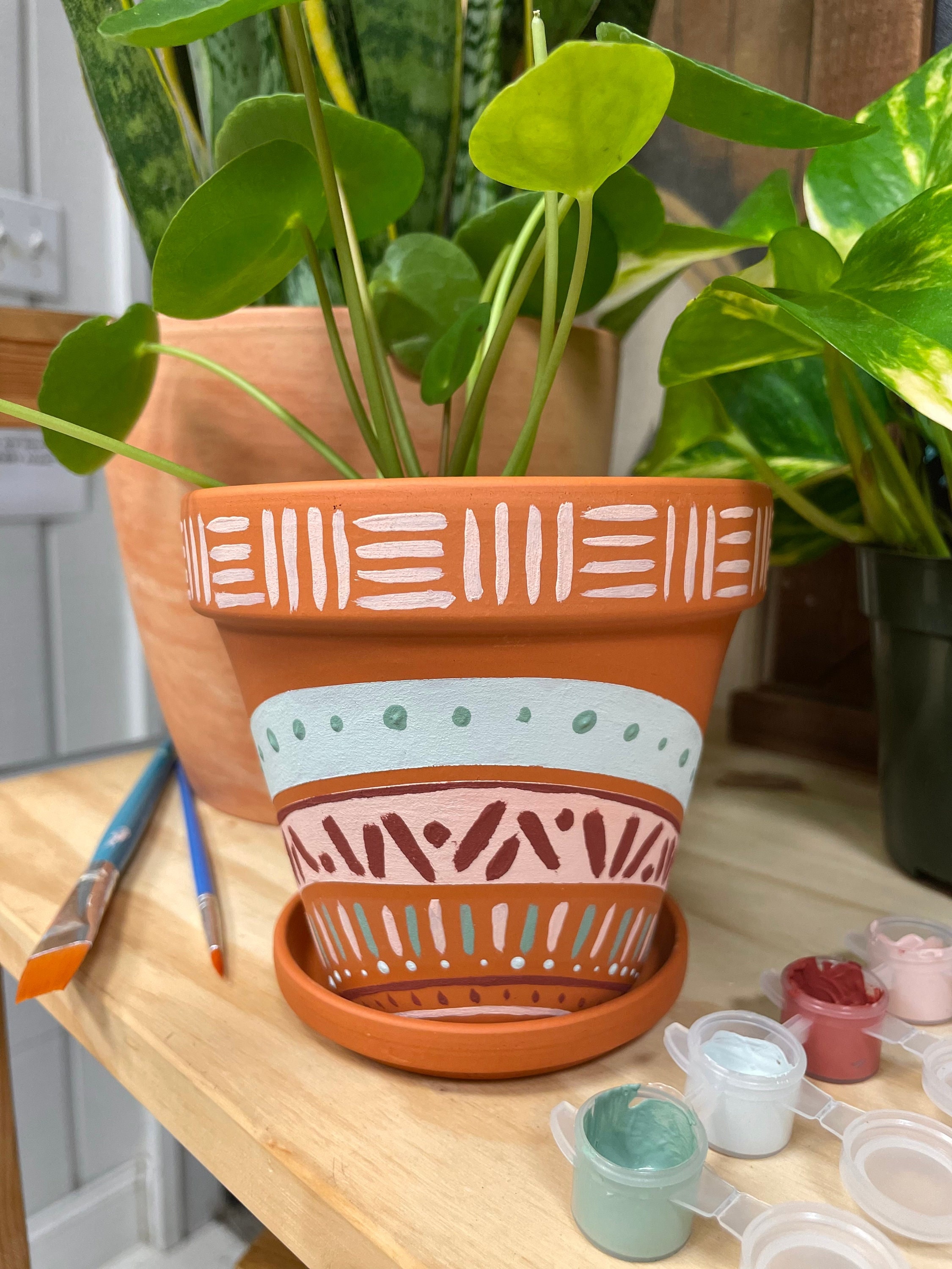 Paint & Plant Kit Boho Design Indoor Plant Pot Painting Etsy