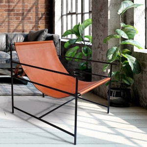 Lounge accent armchair Made in full grain leather and steel frame Mid-century armchair image 7