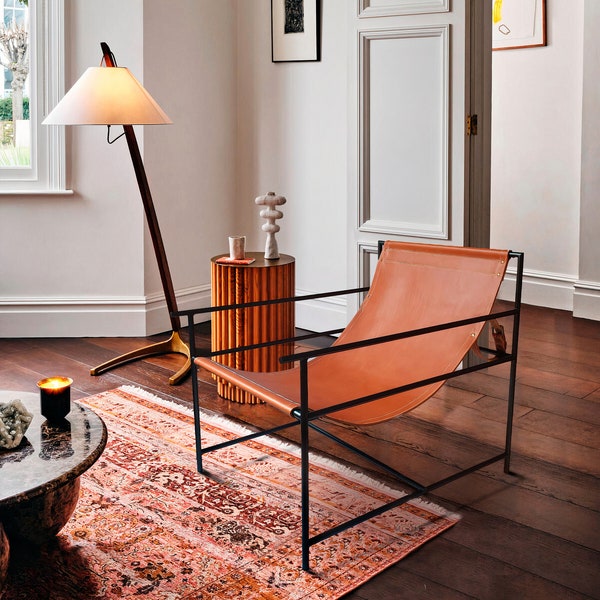 Fauteuil d'appoint lounge | Fabriqué en cuir pleine fleur et cadre en acier | Fauteuil Mid-Century |