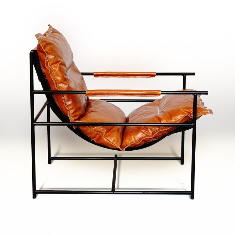 Lounge accent armchair Made in full grain leather with cushions Mid-century armchair image 6