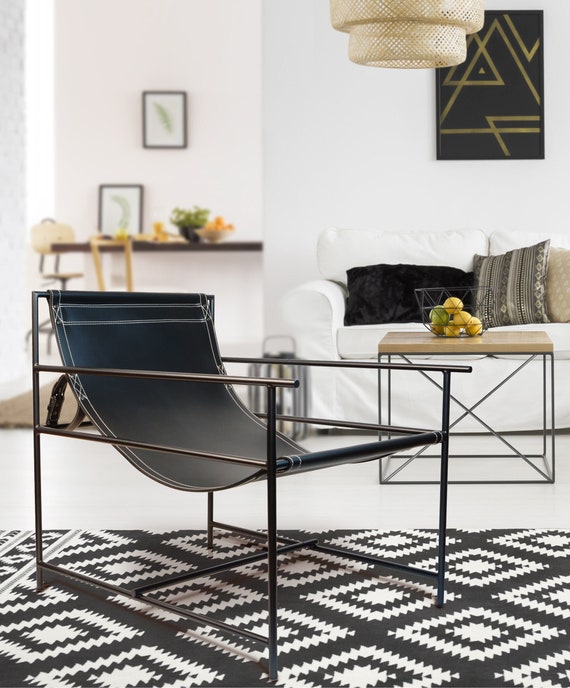 Lounge Accent Leather Armchair Sling Chair Industrial Style