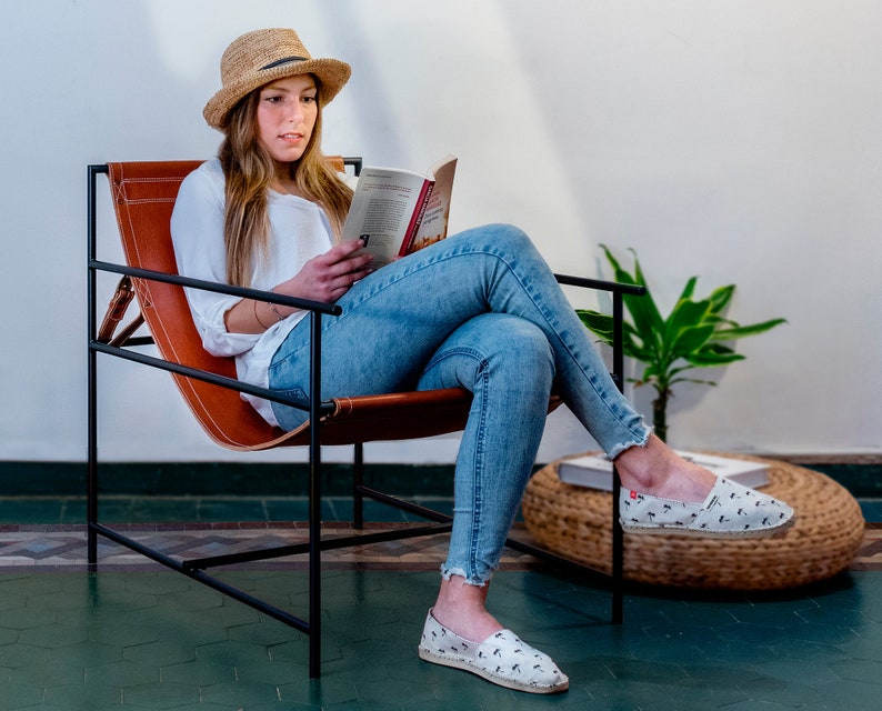 Lounge accent armchair Made in full grain leather and steel frame Mid-century armchair image 6