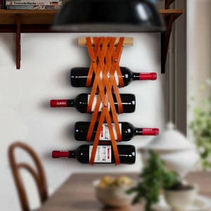 Handmade Leather Wine Rack: Wall Mounted 4-Bottle Display
