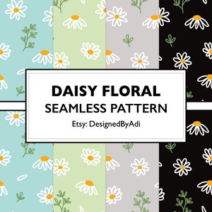 Daisy Floral Seamless Repeat Pattern | Daisy Flowers Digital Paper for Personal and Commercial Use