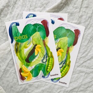 Cartão exclusivo para ocasiões, cartão inspirador, cartão motivacional, cartão de ervilhas, cartão vegetariano, cartão feito à mão, cartão abstrato feito à mão, cartão de colagem