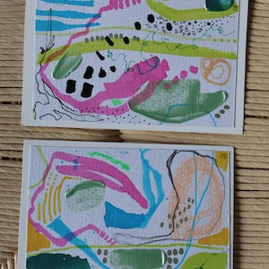 Mini pinturas abstratas originais, pintura abstrata em aquarela, pintura abstrata intuitiva, cartões feitos à mão, cartão abstrato