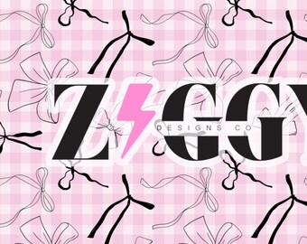 Bow Seamless Pattern, Coquette Design, Cute Pink Gingham Print, Digital Download Seamless Pattern for Personal and Commercial Use