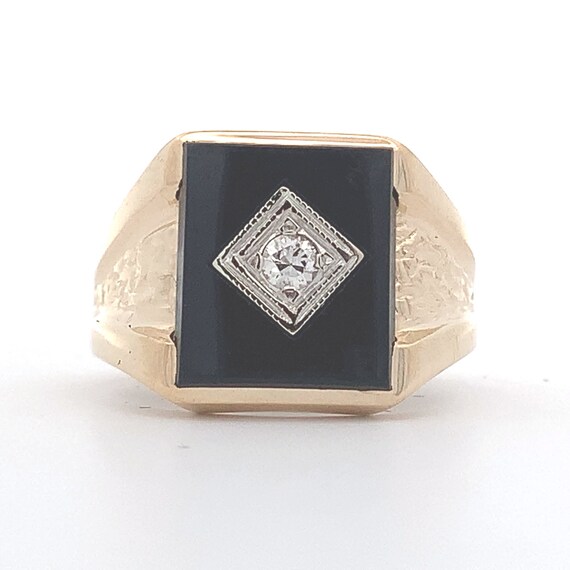 Estate 10kt Genuine Onyx and Diamond Ring - image 4