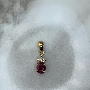Estate 10kt Genuine Ruby and Diamond Pendant .50"