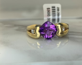 Estate 14kt Genuine Amethyst and Diamond Ring