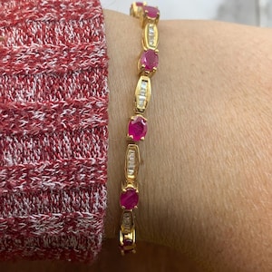 Estate 14kt 6.5cttw Ruby and Diamond Bracelet 7.25&quot;