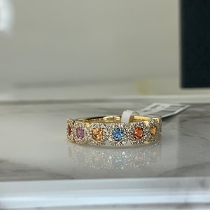 14kt Multi-Colored Sapphire and Diamond Ring