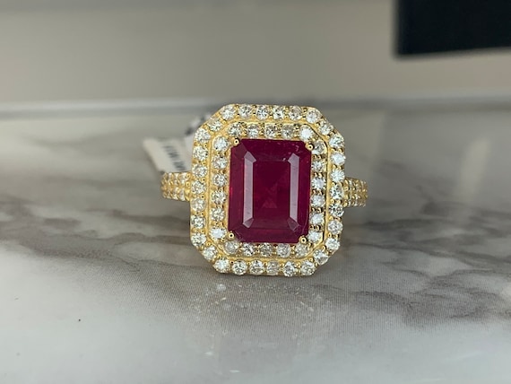 Estate 14kt Genuine Ruby and Diamond Ring - image 1