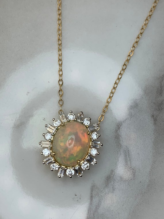 Estate 14kt Genuine Ethiopian Opal and White Zirco