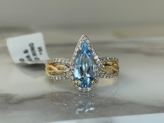 Estate 14kt Genuine Aquamarine and Diamond Ring - image 1