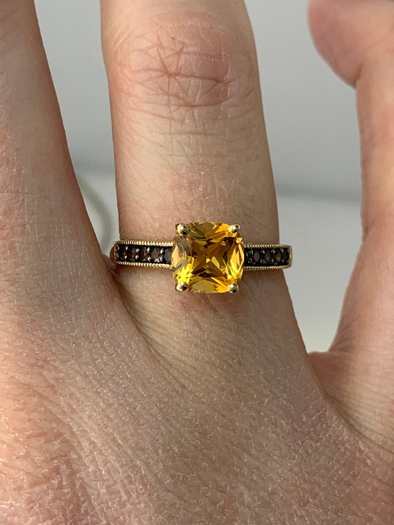 Estate 10kt Genuine Citrine and Smokey Quartz Ring - image 2