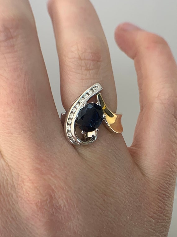 Estate 14kt Genuine Sapphire and Diamond Ring - image 2