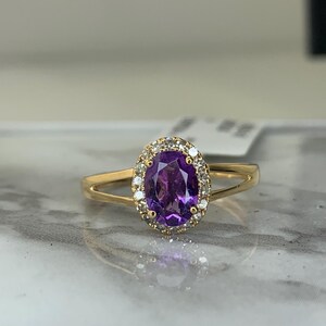 14kt Genuine .78ct Amethyst and Diamond Ring