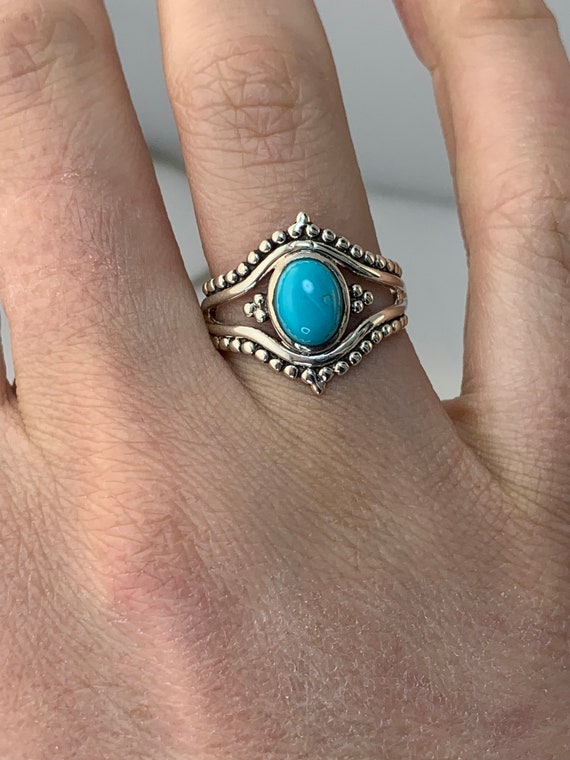 Estate Sterling Silver Genuine Turquoise Ring - image 2