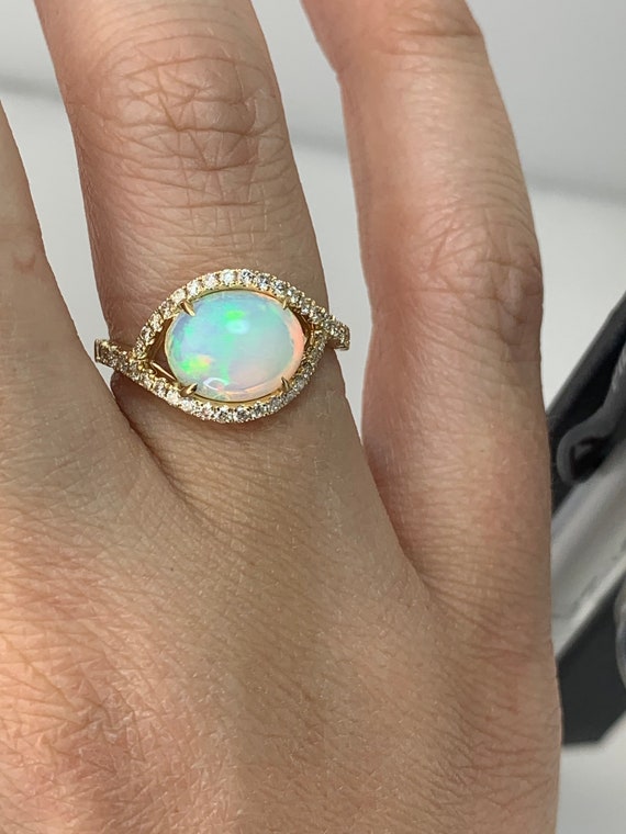 Estate 14kt Genuine Ethiopian Opal and Diamond Ri… - image 2