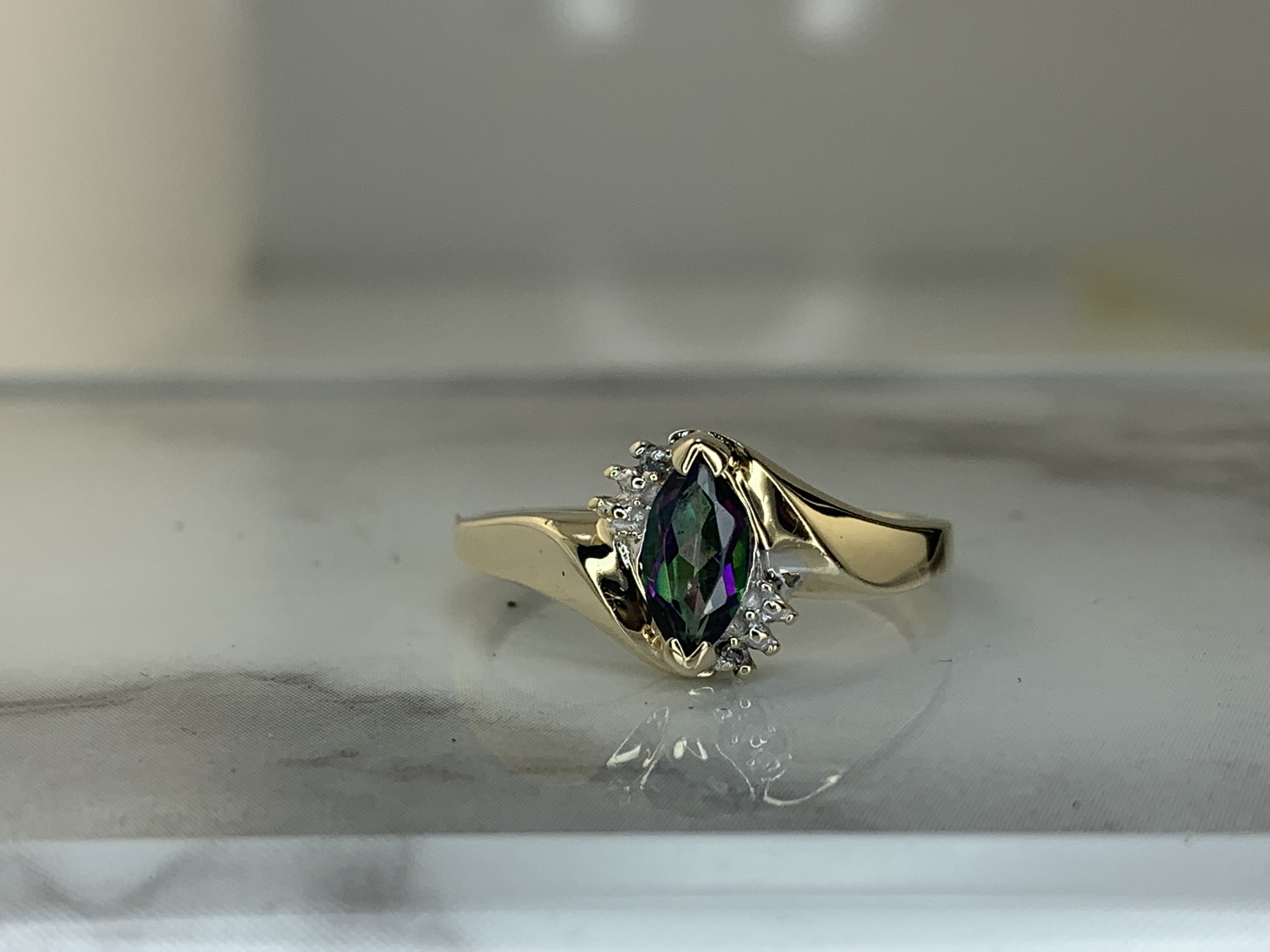 Estate 10kt Mystic Topaz and Diamond Ring