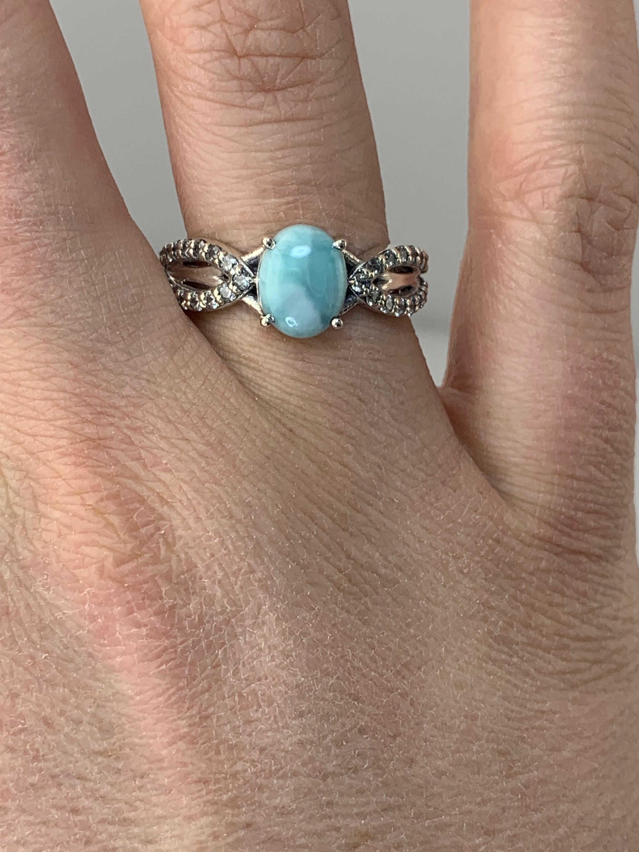 Sterling Silver Genuine Larimar and CZ Ring - Etsy Canada