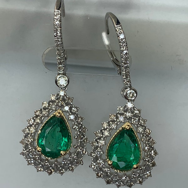 Estate 14kt 1.0cttw Emerald and Diamond Earrings