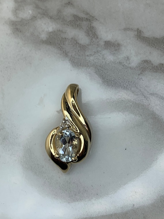 10kt Genuine Aquamarine and Diamond Pendant