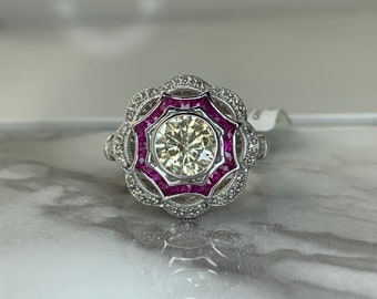 Estate Platinum 1.02ct Diamond and Ruby Ring