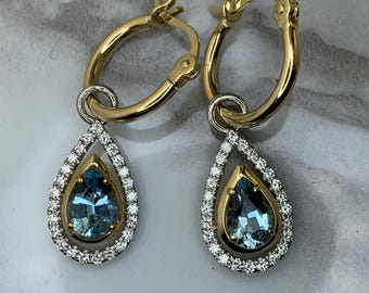 14kt Genuine .93cttw Aquamarine and Diamond Earrings