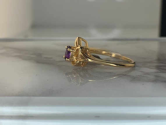 Estate 14kt Genuine Amethyst and Diamond Ring - image 5