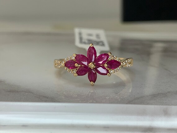 Estate 10kt Genuine Ruby and Diamond Ring - image 1