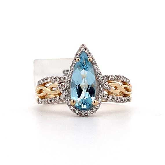 Estate 14kt Genuine Aquamarine and Diamond Ring - image 4