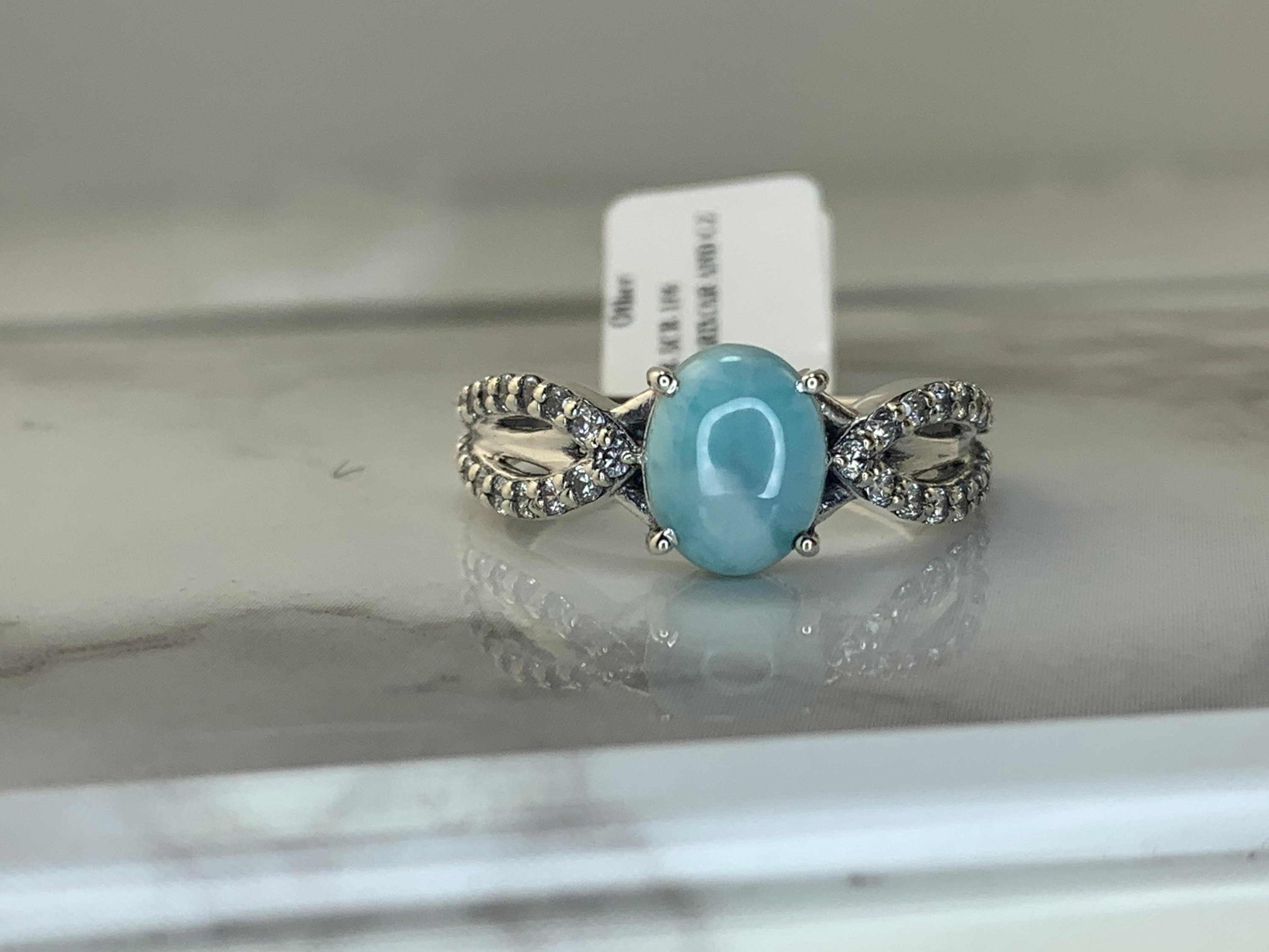 Sterling Silver Genuine Larimar and CZ Ring - Etsy Canada