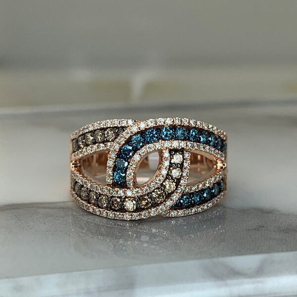 Estate 14kt .79cttw Chocolate, Blue and White Diamond Ring