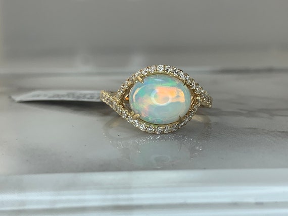 Estate 14kt Genuine Ethiopian Opal and Diamond Ri… - image 1